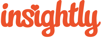 The image shows the word insightly written in a bold, orange, cursive font with a heart shape above the i.