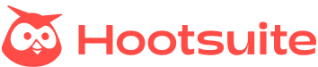 Red Hootsuite logo featuring a stylized owl face icon on the left, followed by the word Hootsuite in bold red text. The background is white.