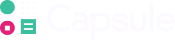 Logo with the word Capsule in white letters. To the left, abstract symbols in pink, green, and white form a design with circles and rectangles. The background is black.