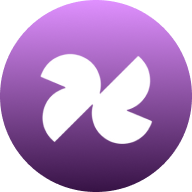 A purple circular icon with a stylized black symbol in the center, resembling abstract geometric shapes.