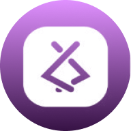 A purple, circular icon with a square inside, featuring an abstract geometric symbol in the center. The background has a gradient effect from dark to light purple.