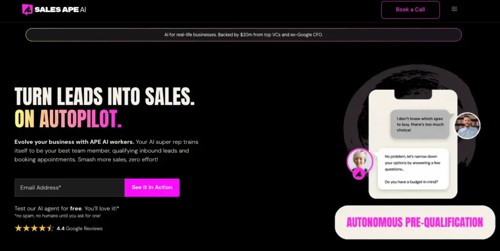 Screenshot of SalesApe AI Homepage